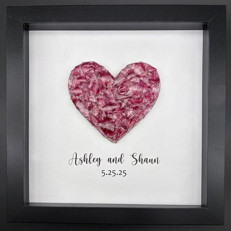 Framed Personalized Heart Smash Glass Art by KG Custom Mosaics