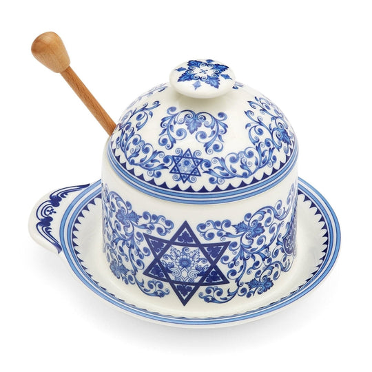 Spode Judaica Honey Pot with Drizzler
