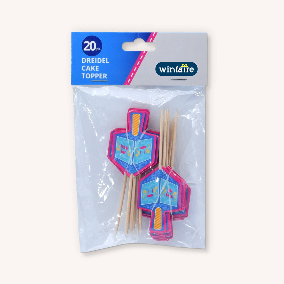 Ner Mitzvah Decorations Dreidel Cake Toppers - 20 Pack