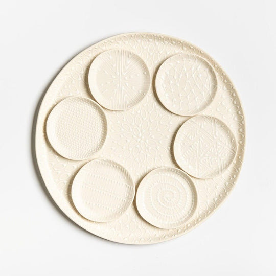 White on White Pattern Seder Plate by Maiyan Ben Yona