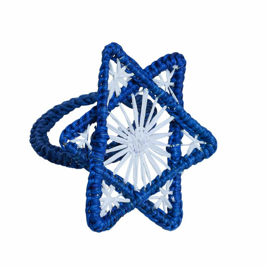 Handwoven Star of David Napkin Ring - Blue