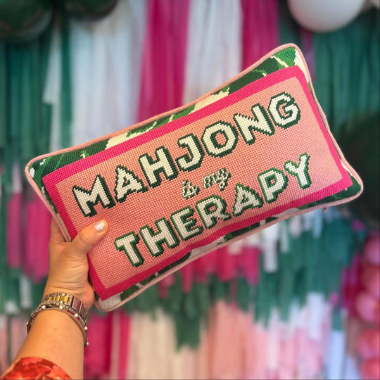 Mahjong Is My Therapy Needlepoint Pillow