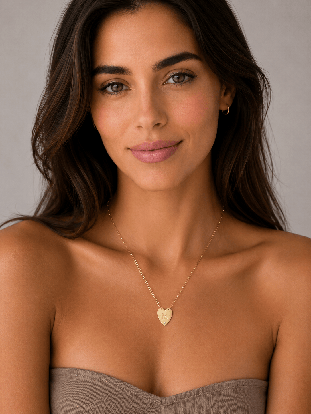 Miriam Merenfeld Jewelry Necklaces Mijal Diamond Heart Necklace with Engraved Hebrew Initial - (Sterling Silver, Gold-Plated or Two-Tone)