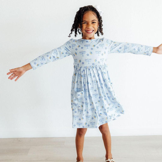 Dreidel Darling Long Sleeve Pocket Twirl Dress by Mila & Rose - (Sizes 6M - 10)