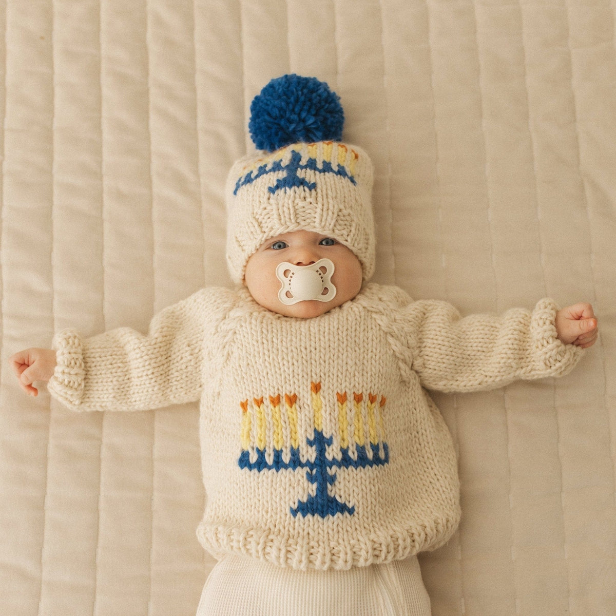 Huggalugs Hats Menorah Hand Knit Beanie Hat for Baby & Kids
