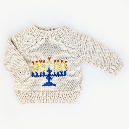 Menorah Hand Knit Crew Neck Sweater for Baby & Toddler by Huggalugs - (Sizes 0-6M - 2-3T)