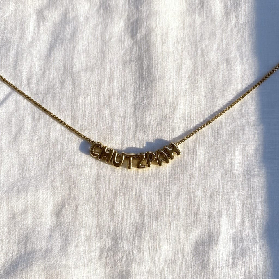 Mamaleh Jewelry Necklaces Chutzpah Bubble Letter Necklace - Gold