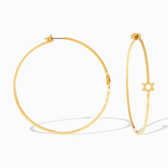 Jill Star of David Thin Post Hoop Earrings