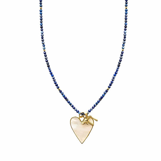 Sylvie Lapis and Mother of Pearl Chai and Heart Necklace
