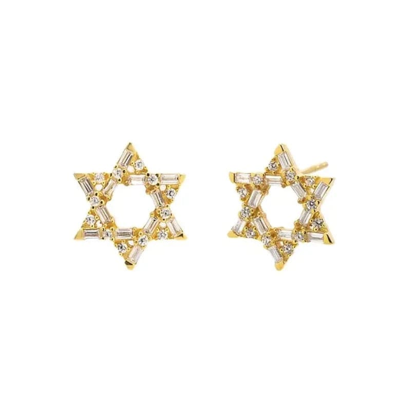 By Adina Eden - Baguette Star of David Stud Earrings - Gold - ModernTribe