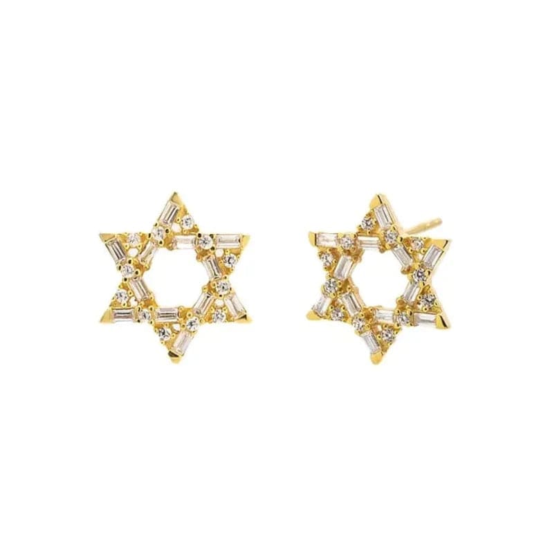 By Adina Eden Earrings Baguette Star of David Stud Earrings - Gold