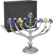 Aviv Judaica Menorahs Iris Flower Jeweled Menorah