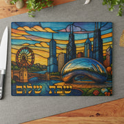 The Rabbi's Wife - Chicago Skyline Stained Glass Style Challah Board - ModernTribe