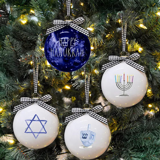 Happy Hanukkah Glass Ornaments - Set of 4