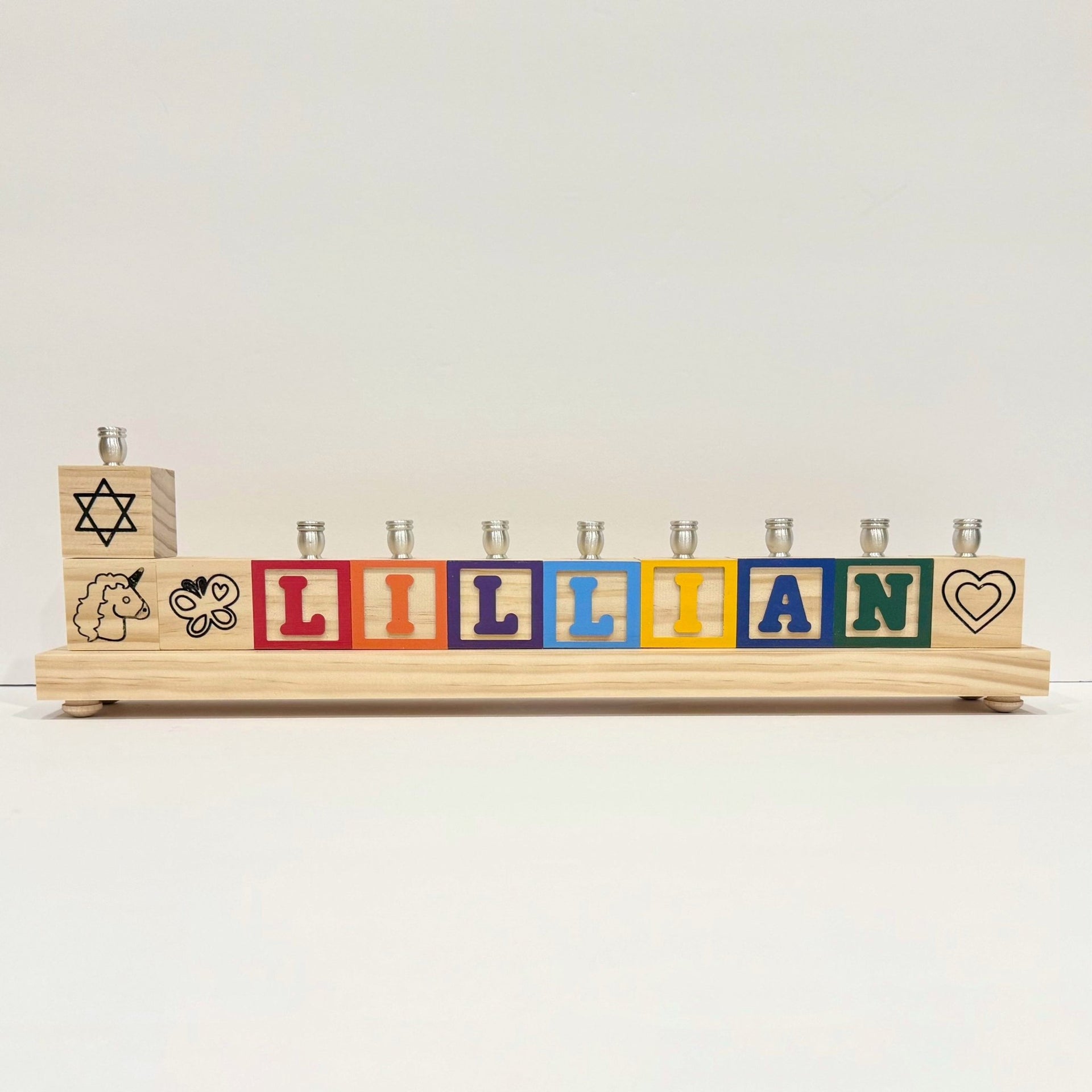 Personalized Wooden Block Name Menorah Primary or Pastel Colors