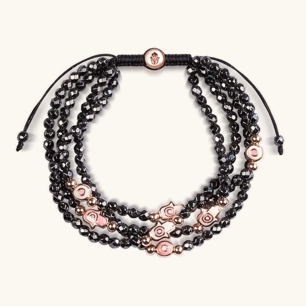 Karma and Luck - Hematite Enamel Evil Eye and Hamsa Bracelet - ModernTribe