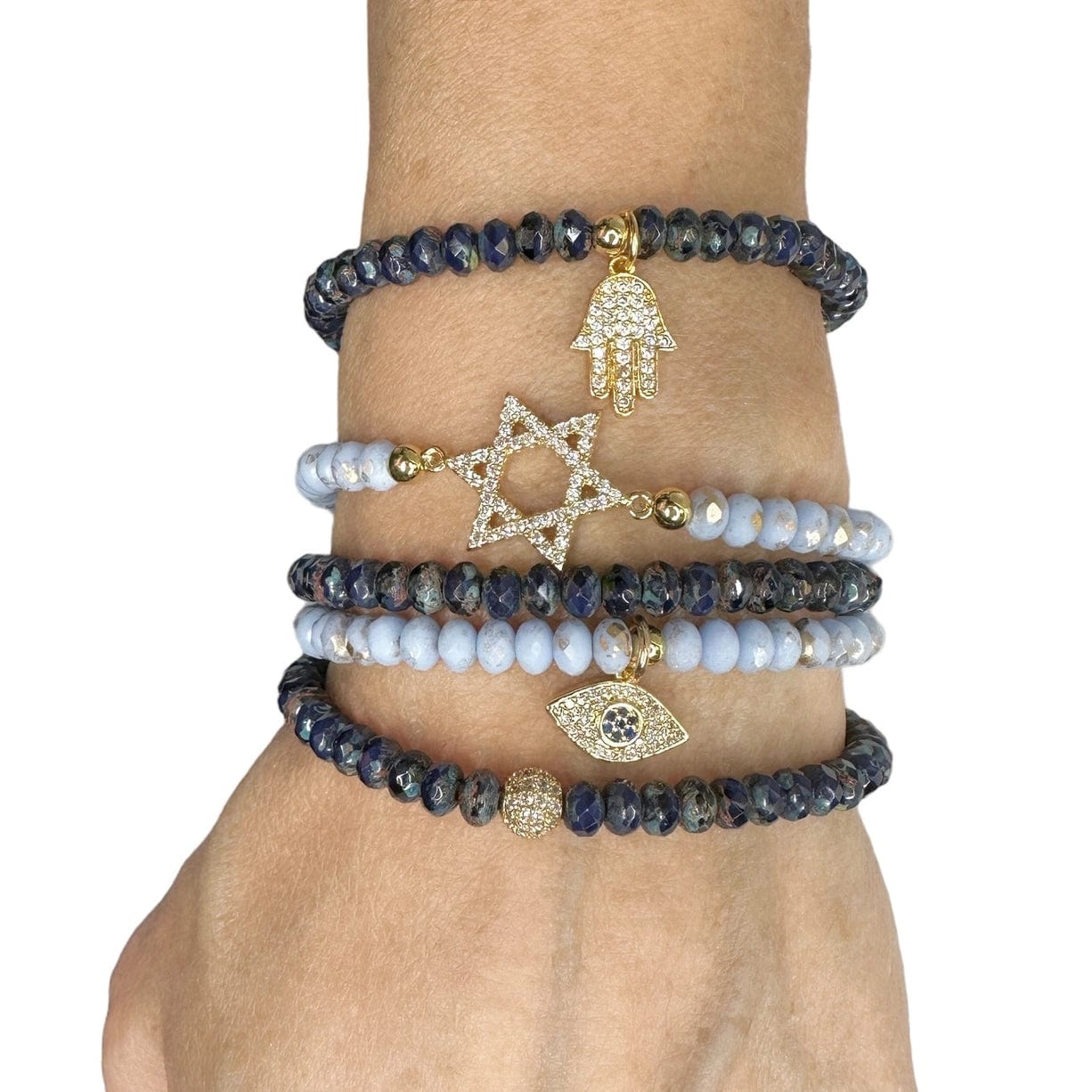 Love, Lisa - Harper Star of David Protection Stack of Crystal Bracelets - Navy Blue - ModernTribe
