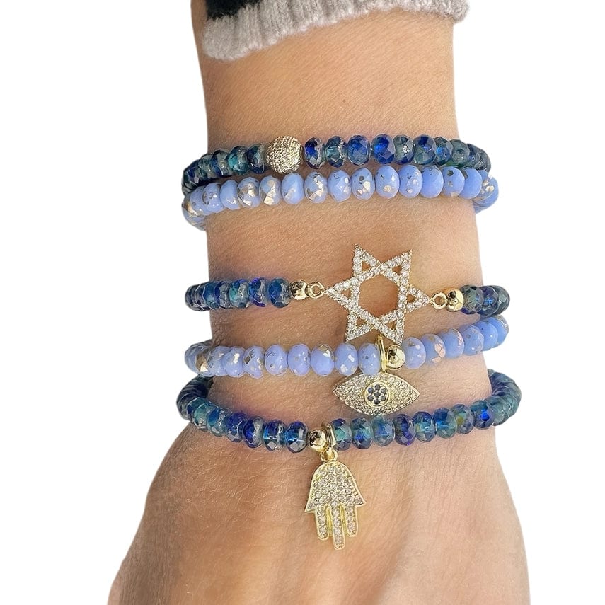 Love, Lisa Bracelets Harper Star of David Protection Stack of Crystal Bracelets - Mykonos Blue