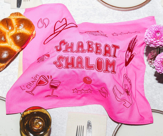 Jewish Doodles Challah Cover - Pink