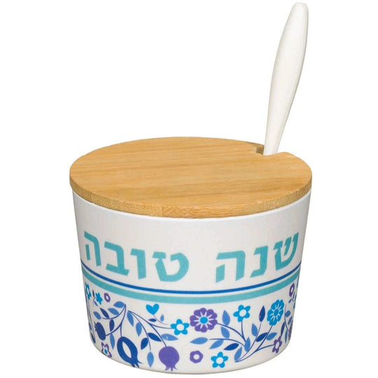 Bamboo New Year Honey Dish with Blue Flowers