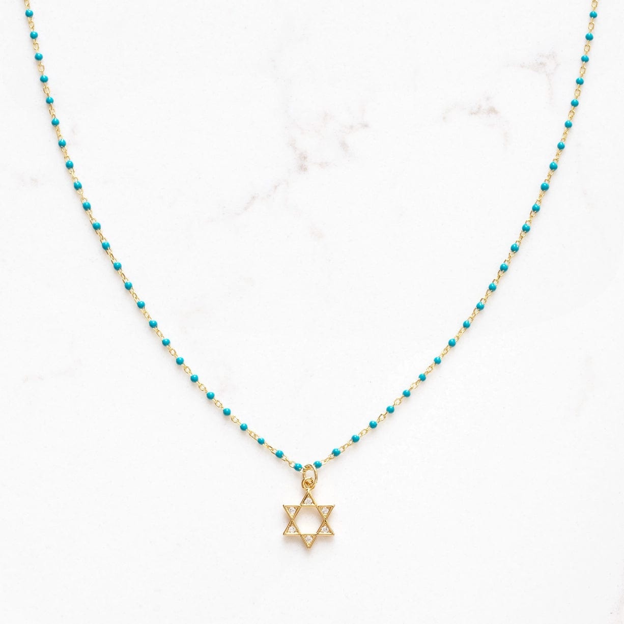 Stitch and Stone - Star of David Turquoise Enamel Beaded Charm Necklace - ModernTribe