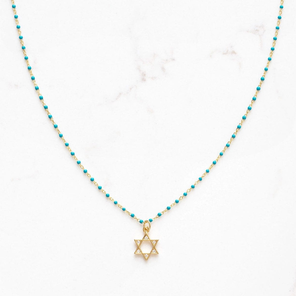 Stitch and Stone - Star of David Turquoise Enamel Beaded Charm Necklace - ModernTribe
