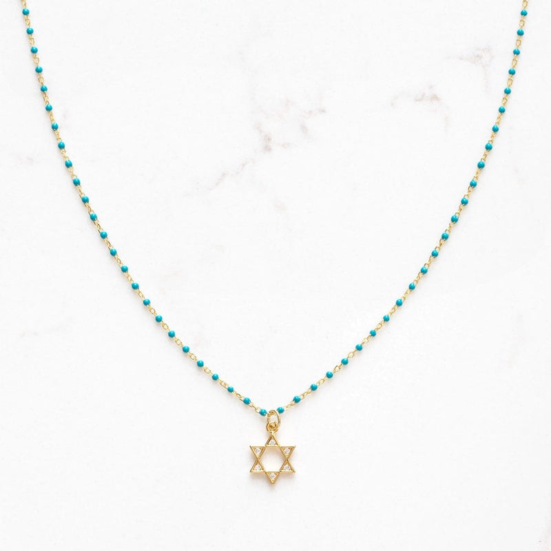 Stitch and Stone - Star of David Turquoise Enamel Beaded Charm Necklace - ModernTribe