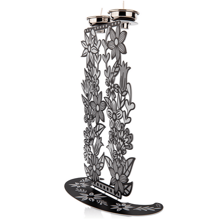Dorit Judaica - Tall Floral Shabbat Candlesticks - Black and White - ModernTribe