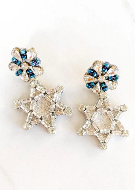 Dos Femmes - Sparkly Silver and Blue Star of David Earrings - ModernTribe