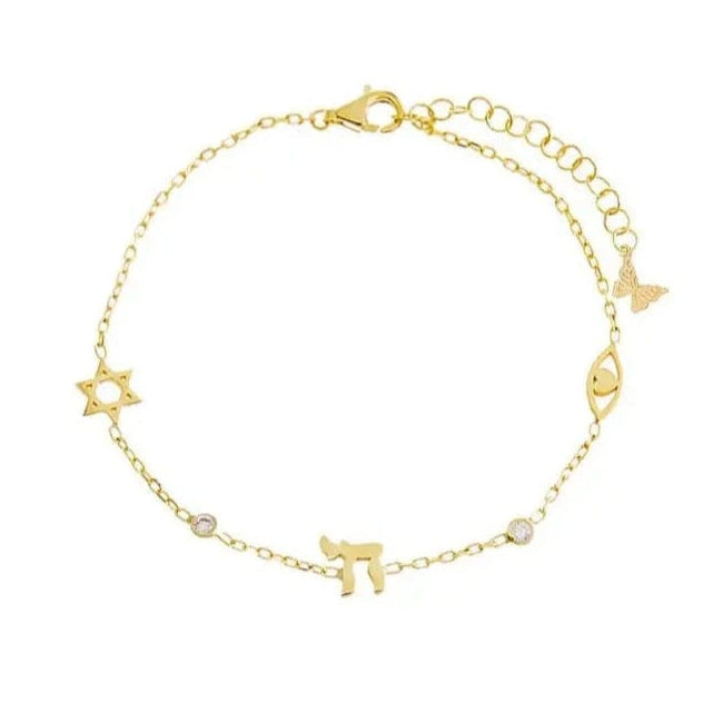 By Adina Eden Bracelets Jewish Symbols Bezel Charm Bracelet - Gold