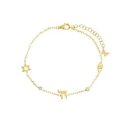 By Adina Eden Bracelets Jewish Symbols Bezel Charm Bracelet - Gold