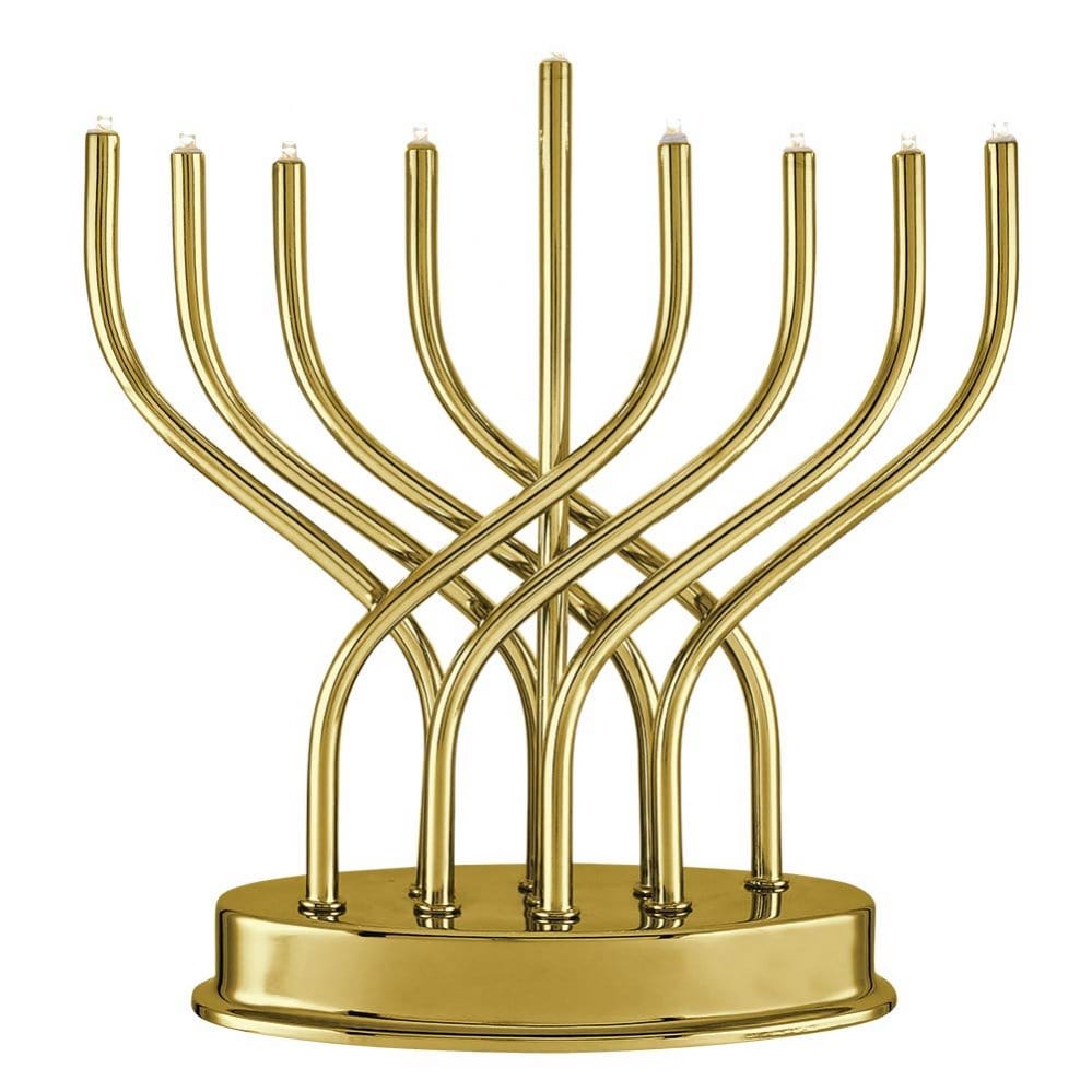 Zion Judaica Menorahs Highly Polished Gold Battery Operated LED Menorah