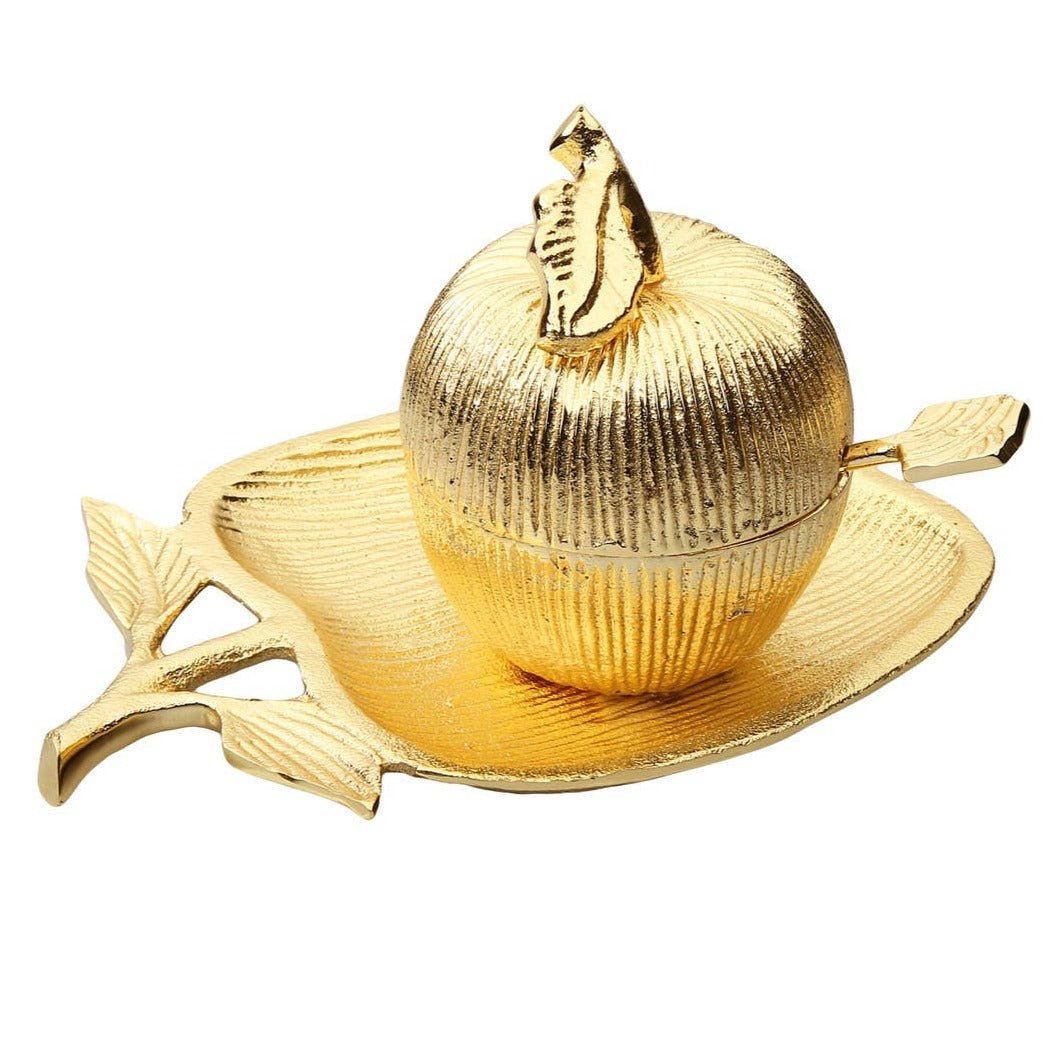 Classic Touch Decor - Apple Shaped Dish with Removable Honey Jar - Gold or Silver - ModernTribe