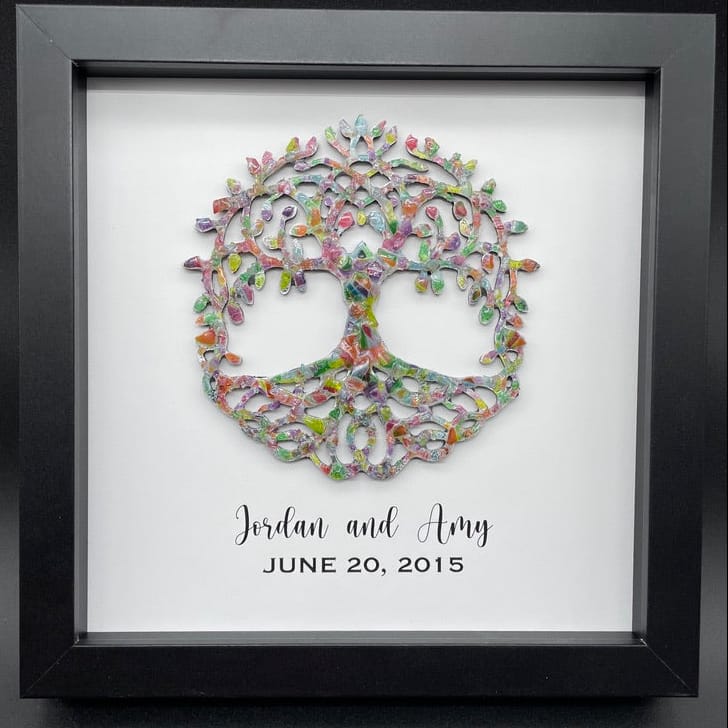 Framed Personalized Tree of Life Smash Glass Art by KG Custom Mosaics