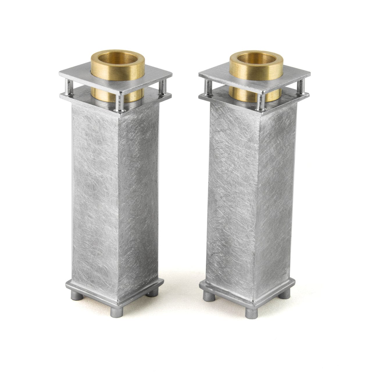 Joy Stember - Commemorative Shabbat Candle Holders with Brass Tray by Joy Stember - (Choice of Pattern) - ModernTribe