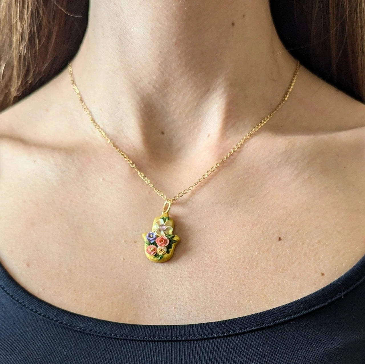 Nisan Floral Hamsa Necklace