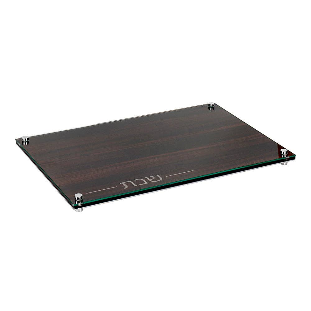 Boker-Tov Shalom Challah Boards Lucite and Glass Wood Look Challah Board