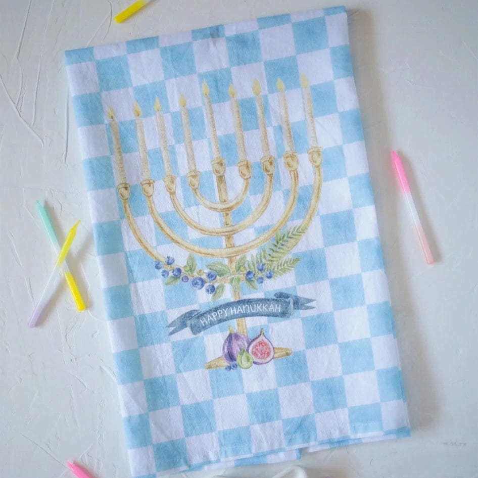 Stephanie Tara Stationery - Menorah Checker Print Cotton Tea Towel - ModernTribe