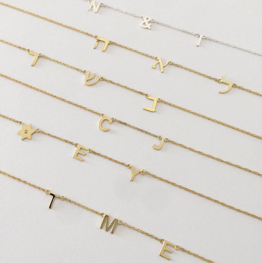 Taly Hebrew Initial Necklace - (Sterling Silver or Gold-Plated)