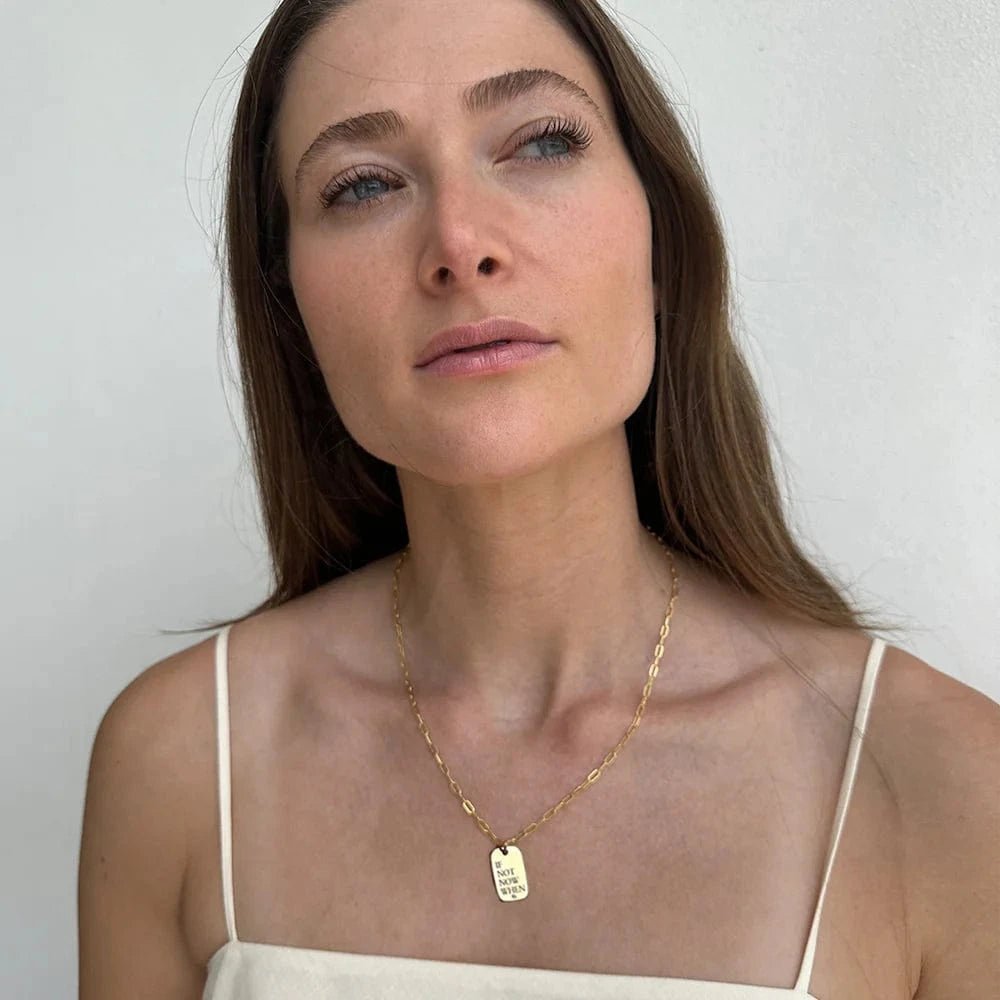Miriam Merenfeld Jewelry - MMJ My Way ID Tag Necklace with Diamond - Choice of Statement - (Sterling Silver or Gold - Plated) - ModernTribe
