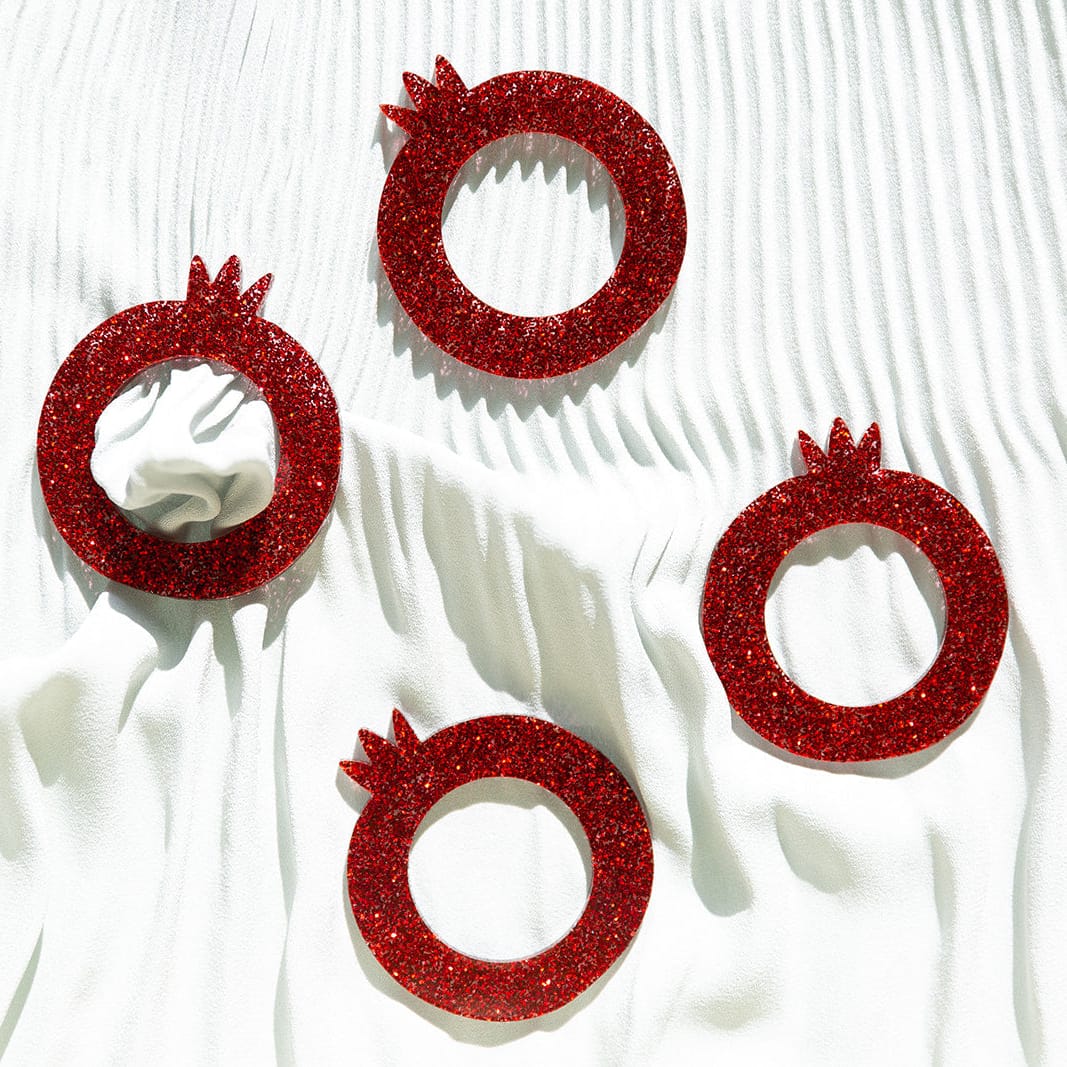 Ariel Tidhar - Red Glitter Pomegranate Napkin Rings - Set of 4 - ModernTribe