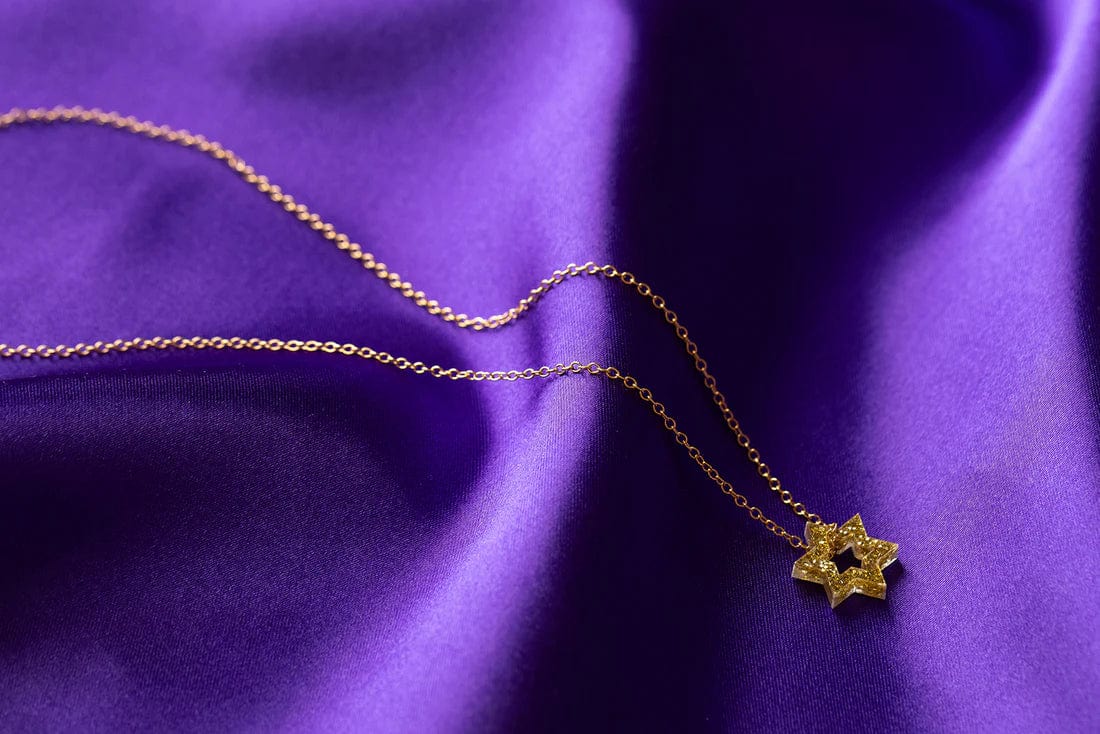 Ariel Tidhar Necklaces Micro Floating Magen David Necklace - Gold Glitter