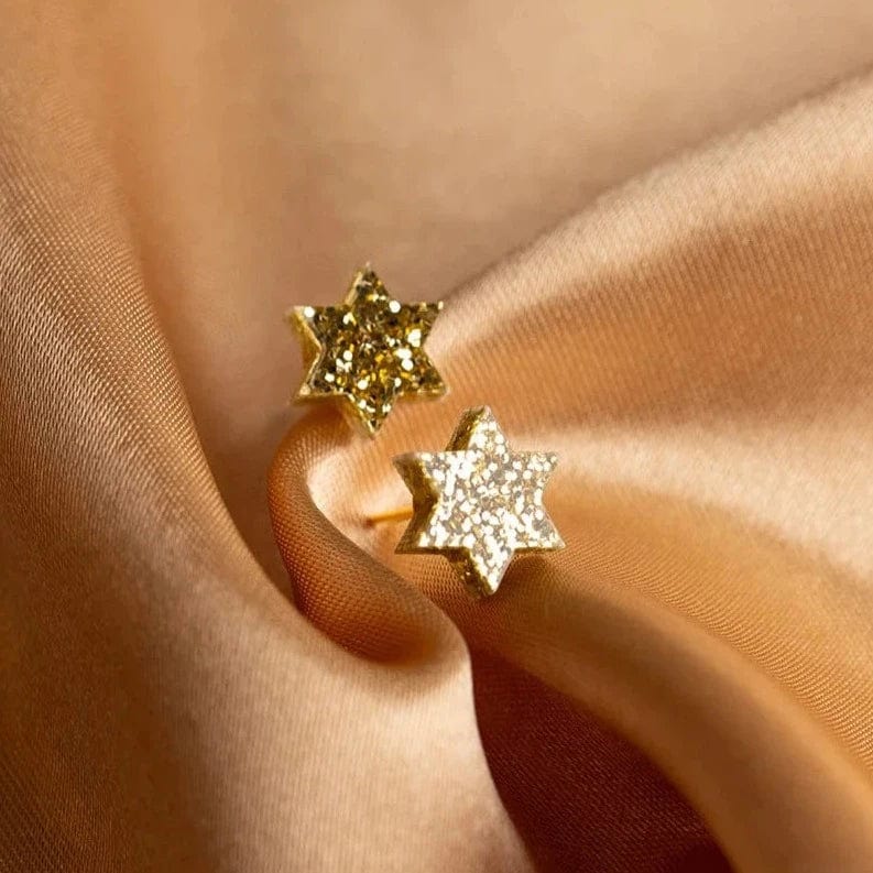 Ariel Tidhar Earrings Mini Magen David Earrings - Light Gold Glitter