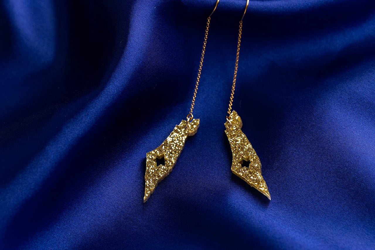 Ariel Tidhar - Gold Glitter Israel Threader Earrings with Star of David - ModernTribe