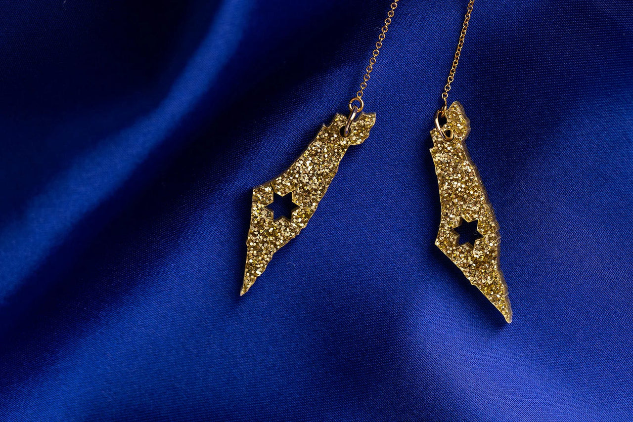 Ariel Tidhar - Gold Glitter Israel Threader Earrings with Star of David - ModernTribe