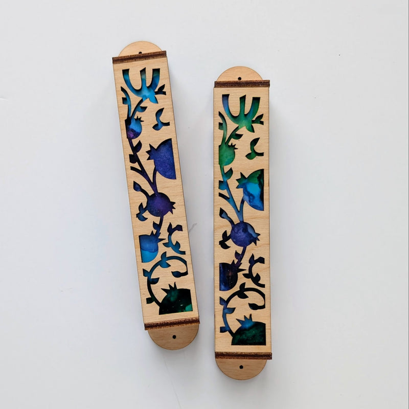 Blue Pomegranate Laser-Cut Mezuzah