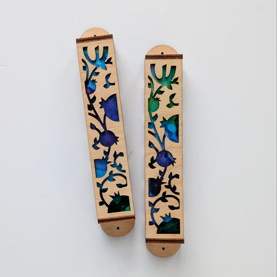 Blue Pomegranate Laser-Cut Mezuzah