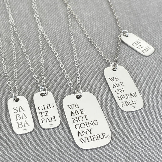 MMJ My Way ID Tag Necklace with Diamond - Choice of Statement - (Sterling Silver or Gold-Plated)