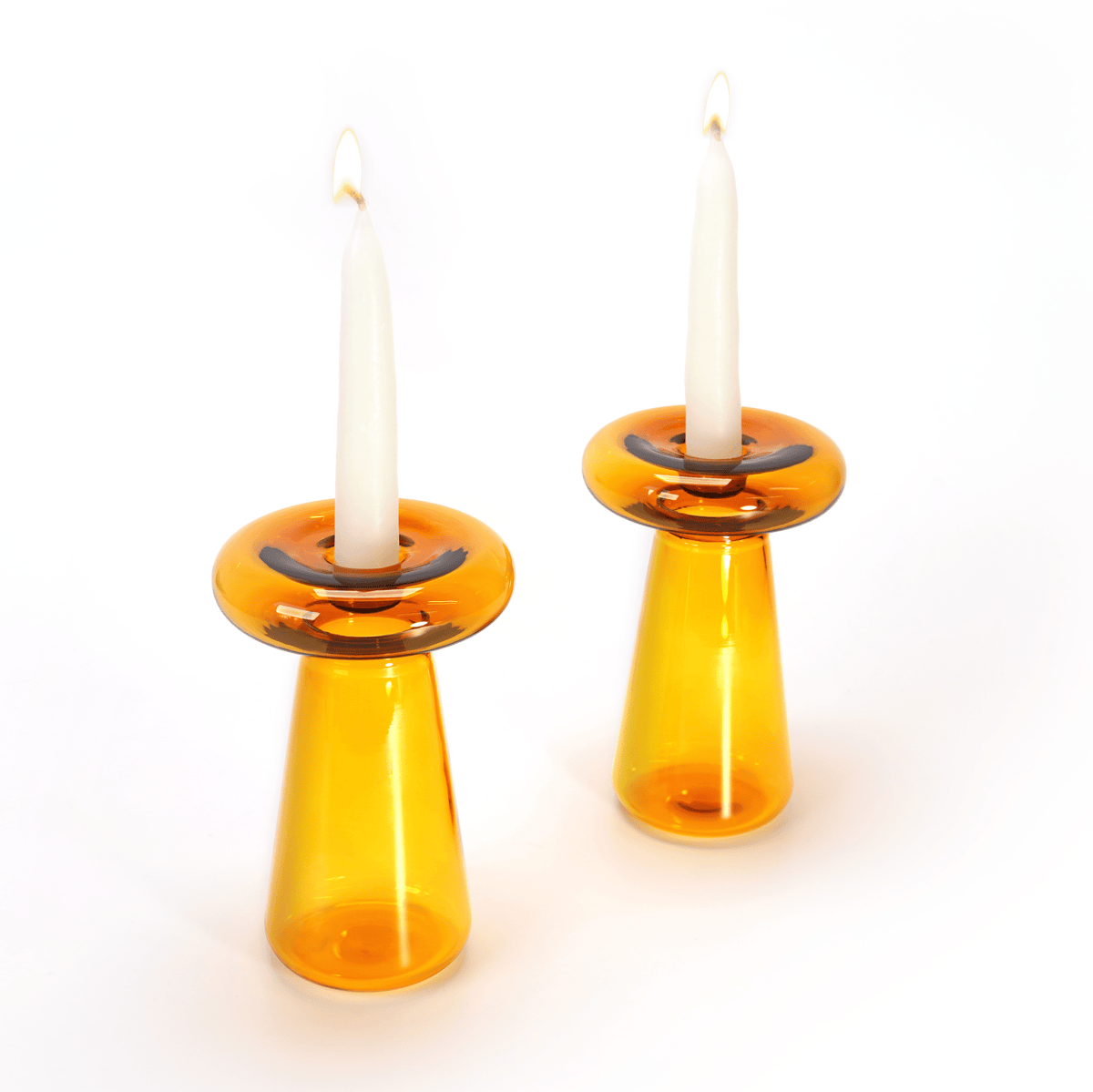 Tchotchke Judaica - Glass Mushroom Candlesticks - Amber/Yellow - ModernTribe