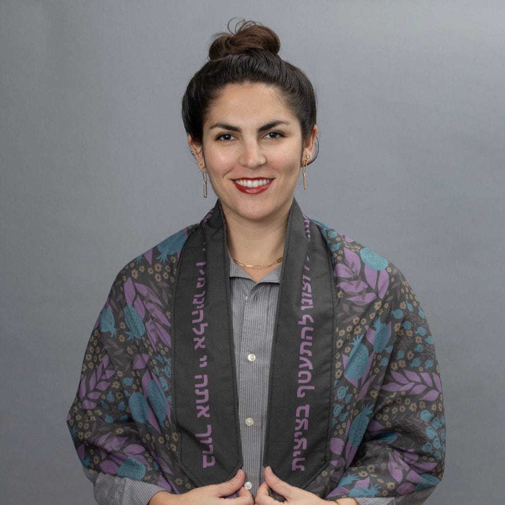 Elly Bovarnick Studios Tallises Youthful Aqua, Purple and Tan Pomegranates Cotton Tallit